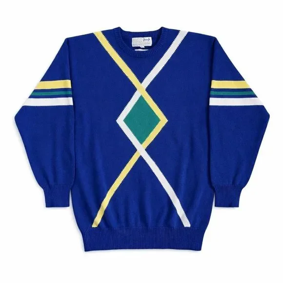 Pringle Sports Nick Faldo Collection Knit Sweater Large Blue Geometric - Picture 1 of 5